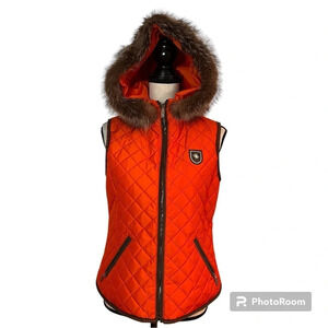 M. Miller Orange Nora Quilted Vest with Fur Sz-S